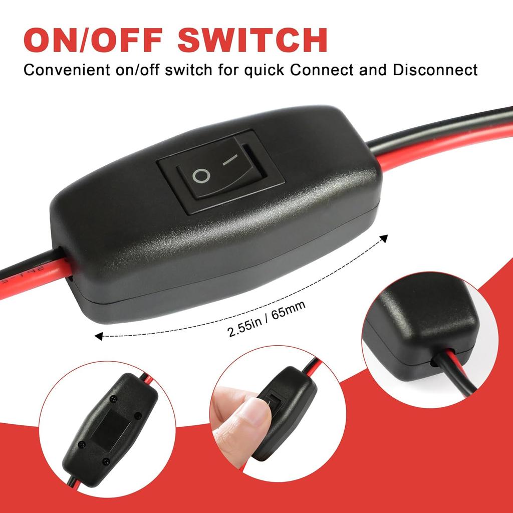 SAE Battery Alligator Clips Wire Harness With On/Off Switch 7.9Ft/2.4M 16AWG, 12V Alligator Clips With Wires For Sprayer Parts, Sprayer Pump, Battery