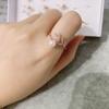 Temperament Color Retention Open Ring, Simple Leaf Slightly Inlaid Zircon Pearl Ring, Adjustable Jewelry