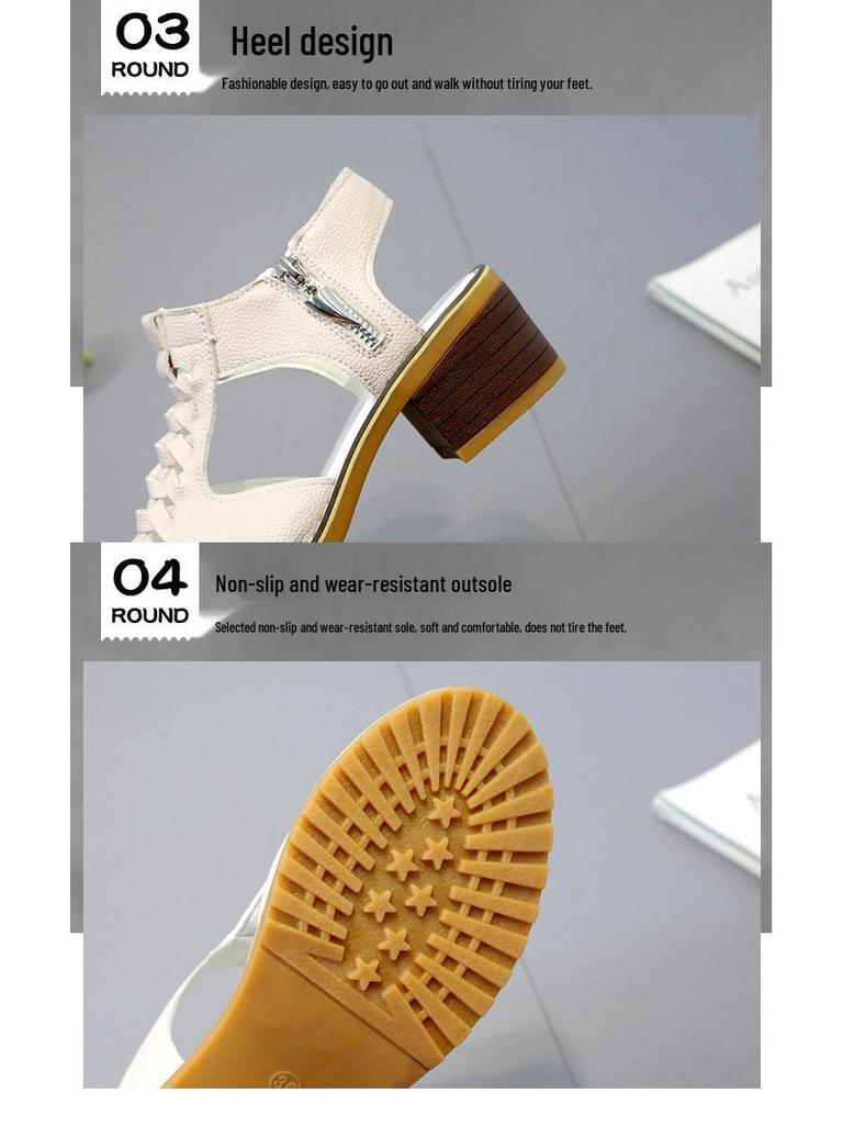 Plus Size Women's Peep Toe Sandals - Chunky, Flat, and Mid Heel Options with Tendon Sole & Side Zipper for Summer.