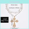 Geometric Cross Necklace With Artificial Pearl Accents For Women Summer Fashion Style