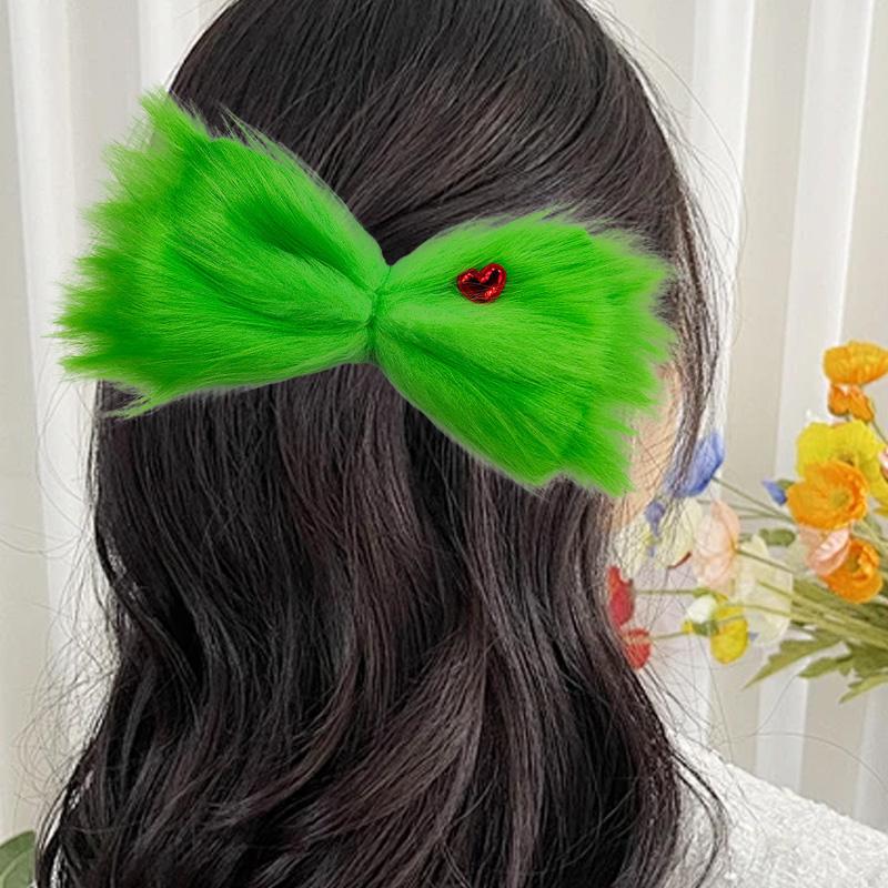 1Pc Girl Creative Headdress Green Hair Hairpin Christmas Clips