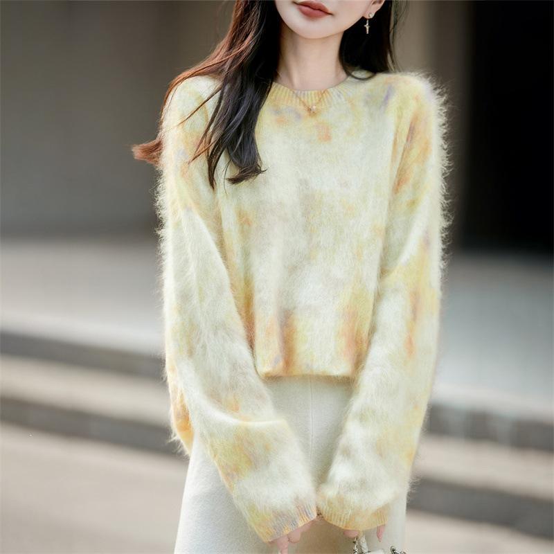 2026 Autumn/Winter Women's Printed Cashmere Wool Knitwear - Round Neck, Long Sleeve, Loose Fit Sweater Top