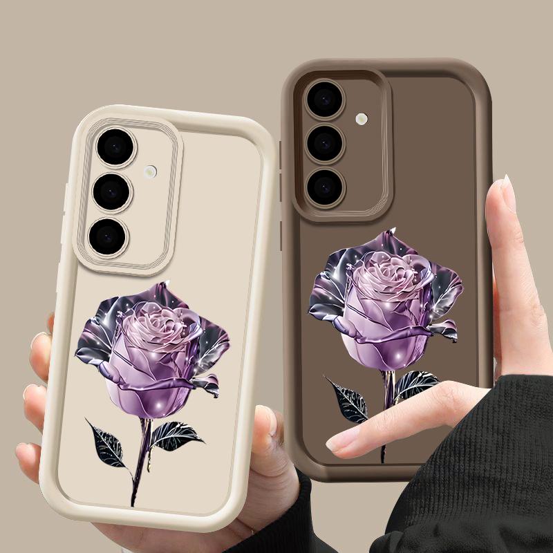 Crystal Rose Floral Print TPU Shockproof Phone Case For Samsung S25 Ultra S24 FE S23 Plus S22 A56 A36 A16 A55 A06 A15 A35 A05 Soft Matte Bumper Cover