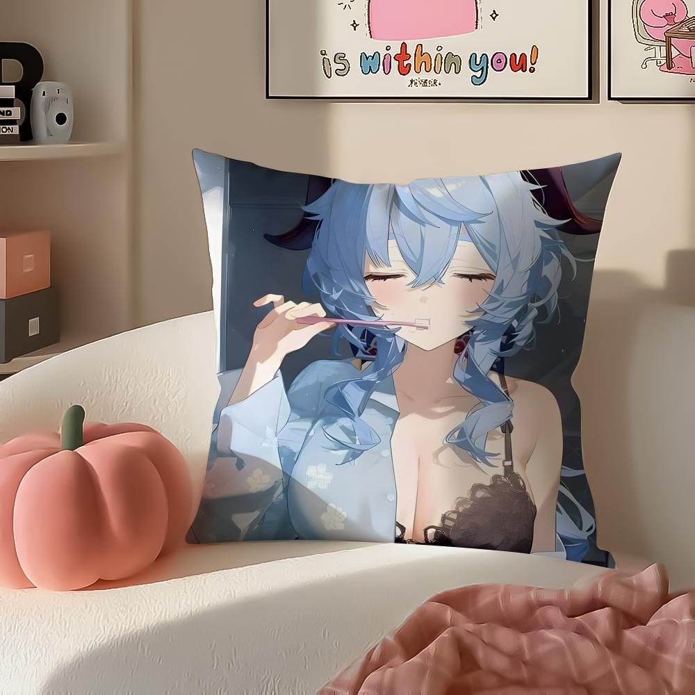 Game Genshin Ganyu Cushion Cover Pillowcase Short Plush Invisible zipper Room Sofa Cushion Cover