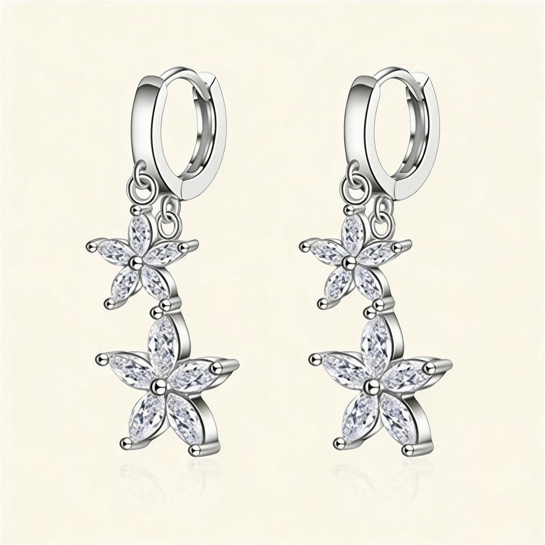 

Crystal White Zircon Stone Star Hoop Earrings For Women Vintage Silver Color Wedding Jewelry белый