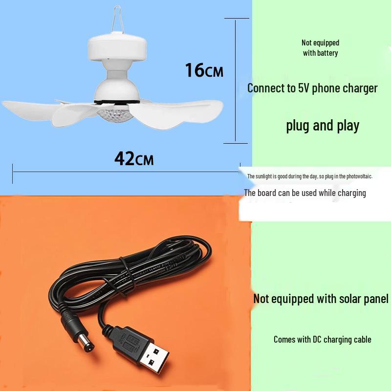 Outdoor Solar-Powered Ceiling Fan with Remote Control and LED Light