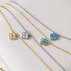 Zircon Multicolor Four-Leaf Clover Necklace for Women - Elegant Clavicle Chain with Blue Pendant