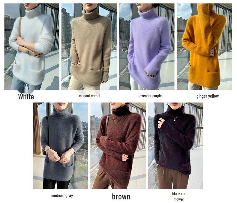 Lekasha 100% Mink Cashmere High Neck Knit Sweater - Versatile Solid Color for Autumn/Winter