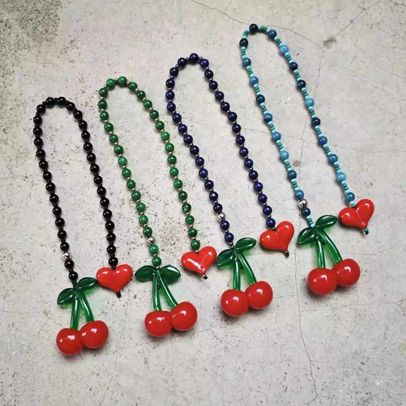 Stylish Red Heart Cherry Charm Keychain For Bags Jewelry Accessory Lightweight Sturdy Alloy Design Bag Pendant