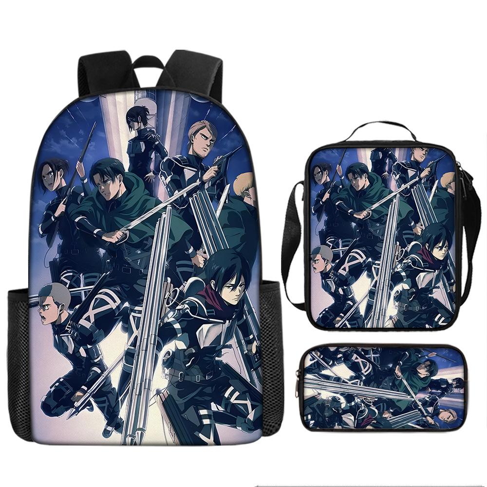 Attack Giant School Bag Anime Men's and Women's Backpacks Student Large Capacity Outdoor Leisure Travel Bag Three-piece Set