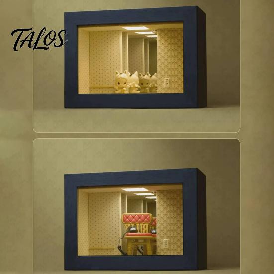 Cornice per Foto LED in Legno Talos Luce Notturna, Lampada da Tavolo Tunnel Infinito con Illusione Specchio, Custodia Antipolvere Nero Opaco, Ornamento da Tavolo a Doppio Uso