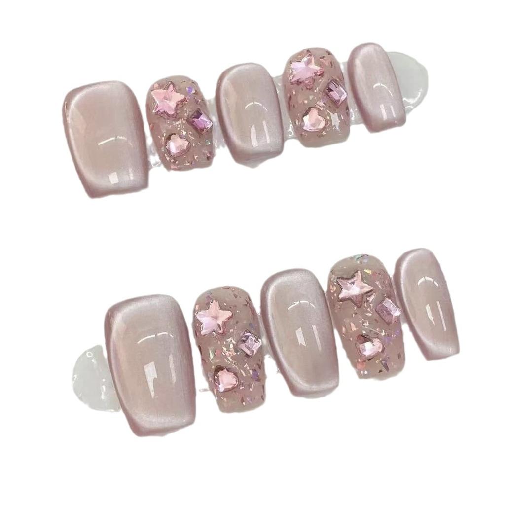 Pure Hand-made Phototherapy Nail Art Grapefruit Cat Eye Wear Nail Finished Product Reused Nail Art Patch To Show Whiteness