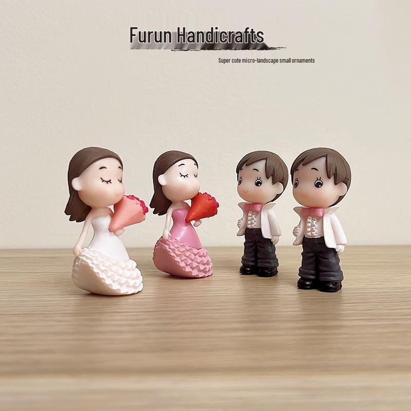 Cartoon Couple PVC Figurines: Wedding Dress Cake Toppers and Car Ornaments