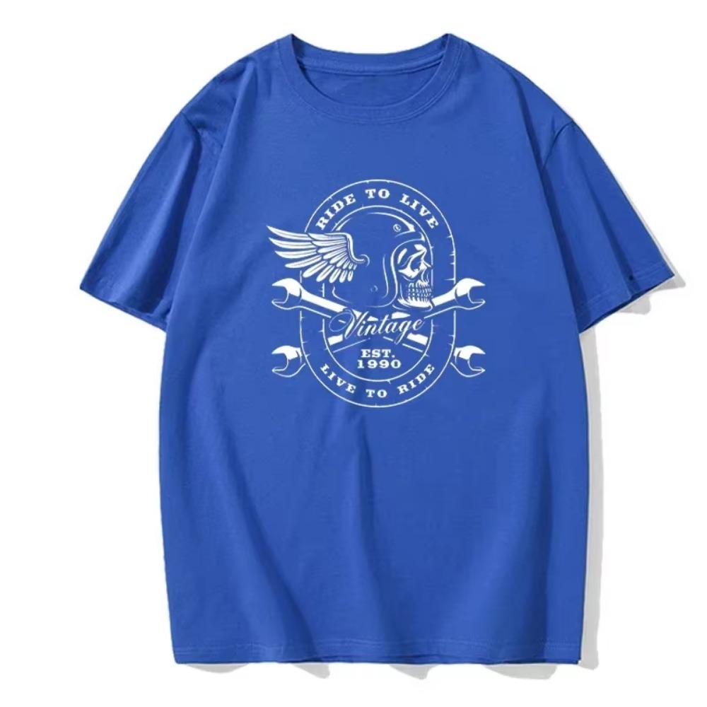 Summer Men's Skull Mechanic Printed T-shirt Punk Street Hip-hop Round Neck Short-sleeved T-shirt Men's Tops Trendy New Style