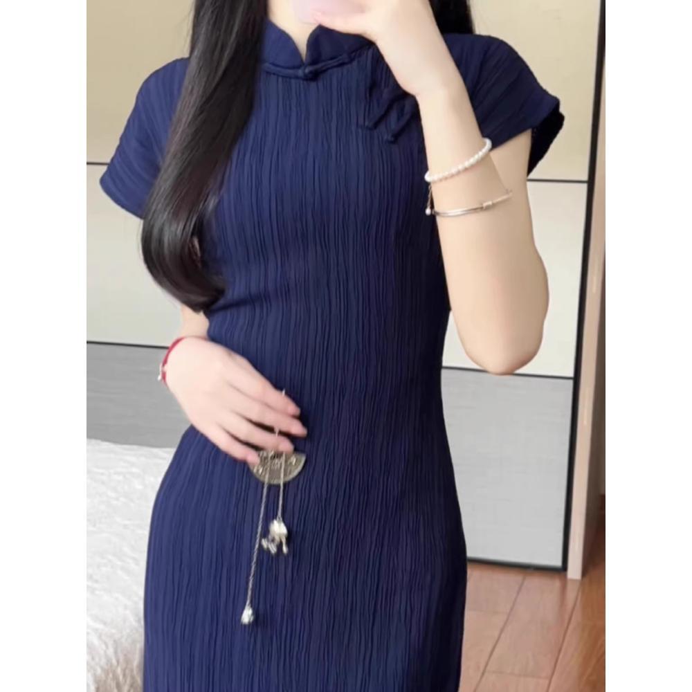 Women's summer improved cheongsam retro cheongsam short-sleeved dress temperament waist slim long women