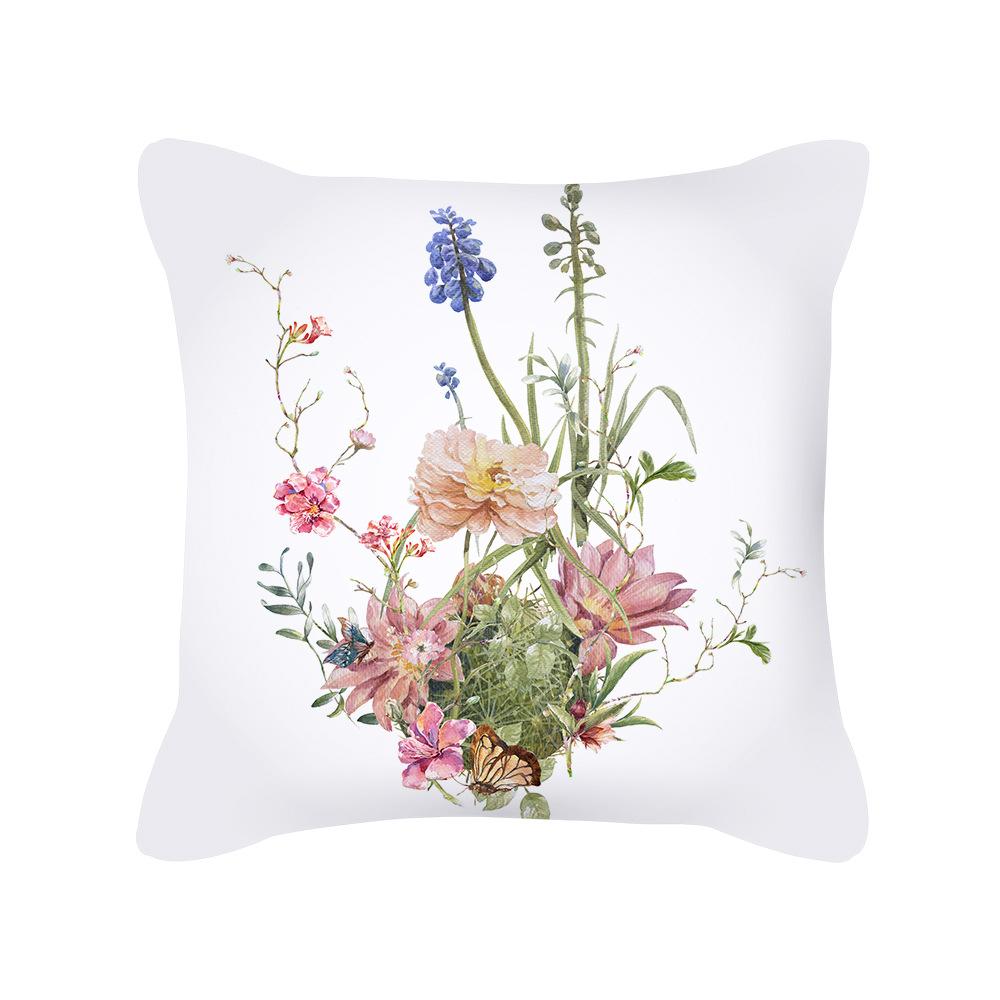 Pillow New Plant Flower Printed Pillow Sofa Pillow Bedside Backrest Short Plush Pillow Cover