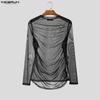 INCERUN Men Long Sleeve Ruffled See Through Mesh Party Tops T-Shirts