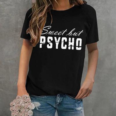 Mode Sommer T-Shirts Damen Lustig Süß Aber Psycho Buchstabenaufdruck T-Shirt Lässig Kurzarm Rundhals Tops