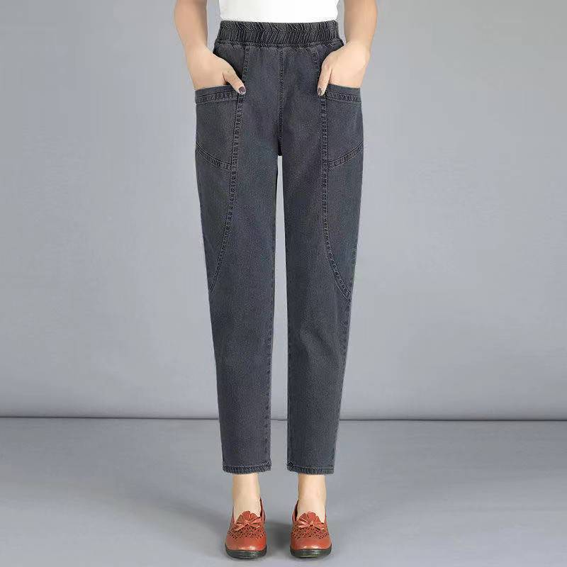 Women Casual Denim Ankle Length Pants Vintage Mom Baggy Vaqueros Elastic High Waist Spring Summer Harem Jeans