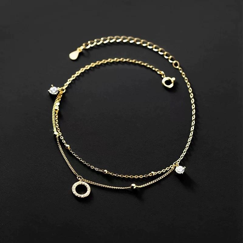 Fashion Jewelry 925 Sterling Silver Double Chain Anklet Jewelry for Women 18K Gold Plated Silver Foot Chain Jewelry