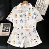 Happy Stars Cartoon Ice Silk Pajamas Women'S Summer High-End Loungewear Short-Sleeved Set