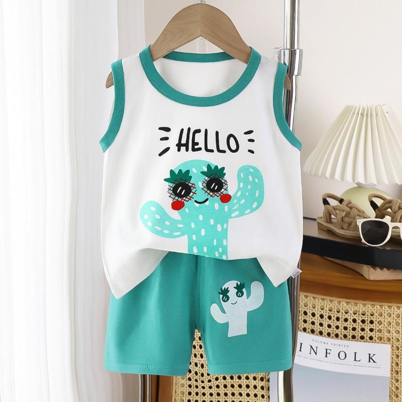 2pcs/set Children Sets Kids Cartoon Vest Suit Summer Sleeveless Tank Tops + Shorts Set Toddler Baby Boys Girls Outfits Clothes