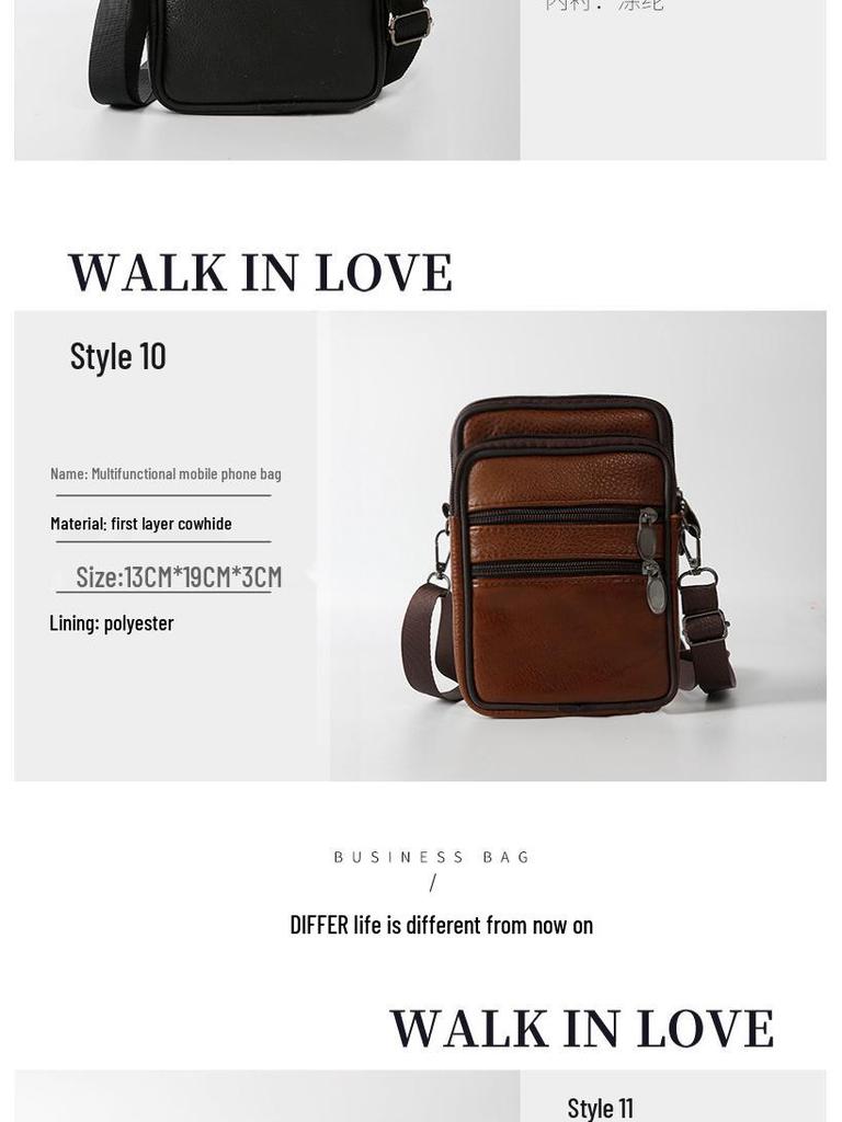 Genuine Leather Men's Vertical Crossbody Phone Waist Bag with Belt Loop (8-Inch)