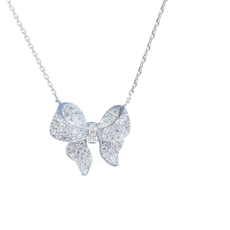 2026 Luxury Diamond Bow Pendant Necklace: Elegant, Fashionable, Versatile Light French Design Clavicle Chain