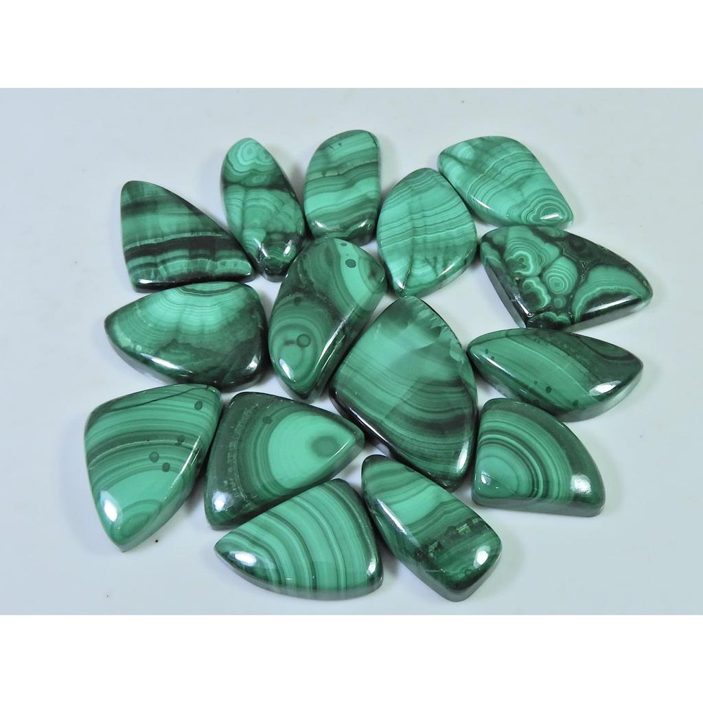 15Pcs Natural Green Malachite Fancy Cabochon Loose Gemstone 273Cts. Lot C-477