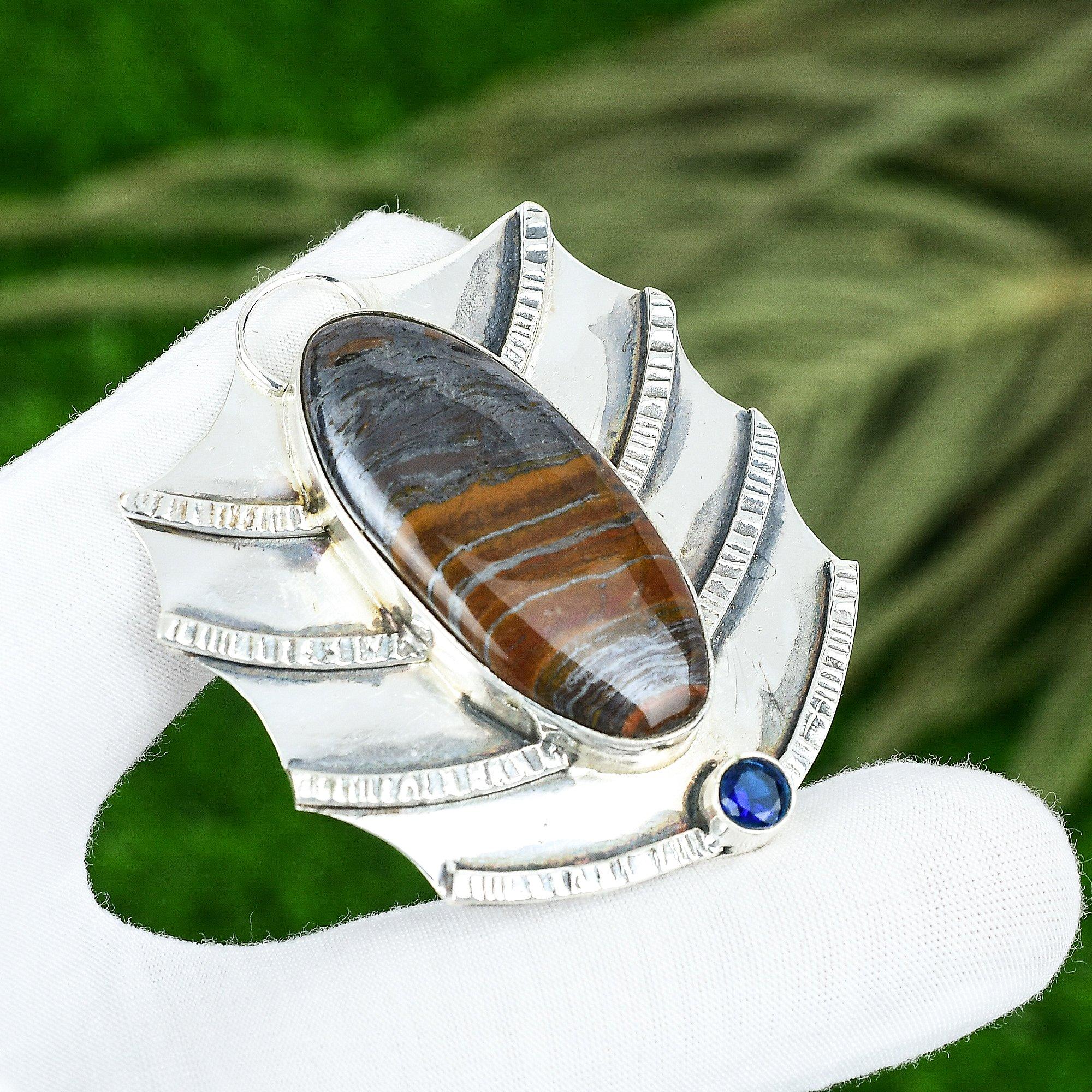 

Natural Iron Tiger Eye Gemstone Pendant 925 Sterling Silver Indian Jewelry