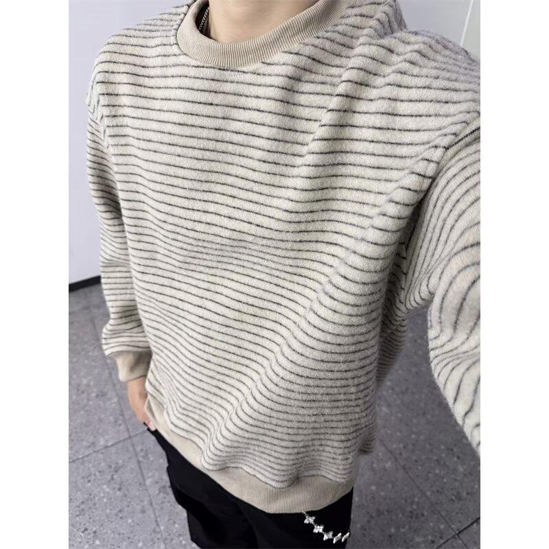 Unisex Oversized Striped Crewneck Sweatshirt - Trendy Autumn/Winter Couple's and Student Class Top