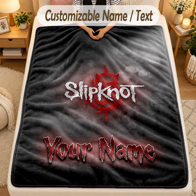 Flanell-DeckeSlipknot Benutzerdefinierter Name Text Personalisierte Weiche Warme Überwurfdecke Heimdekoration Geschenk