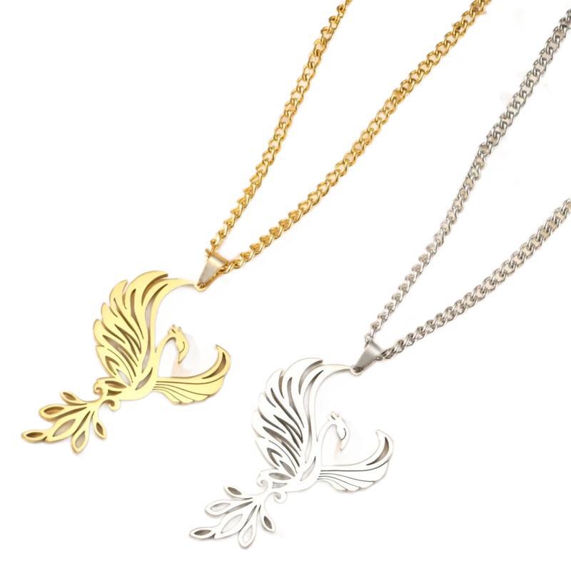 Collana Ciondolo Fascino Fenice: Gioielli in Acciaio Inossidabile Agata Cristallo Fenice per Donne