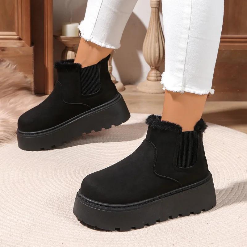 Fashion 2025 New Platform High Heel Women's Snow Boots Winter Casual Flat Shoes Ladies Short Plush Fur Warm Chelsea Ankle Boots Women
