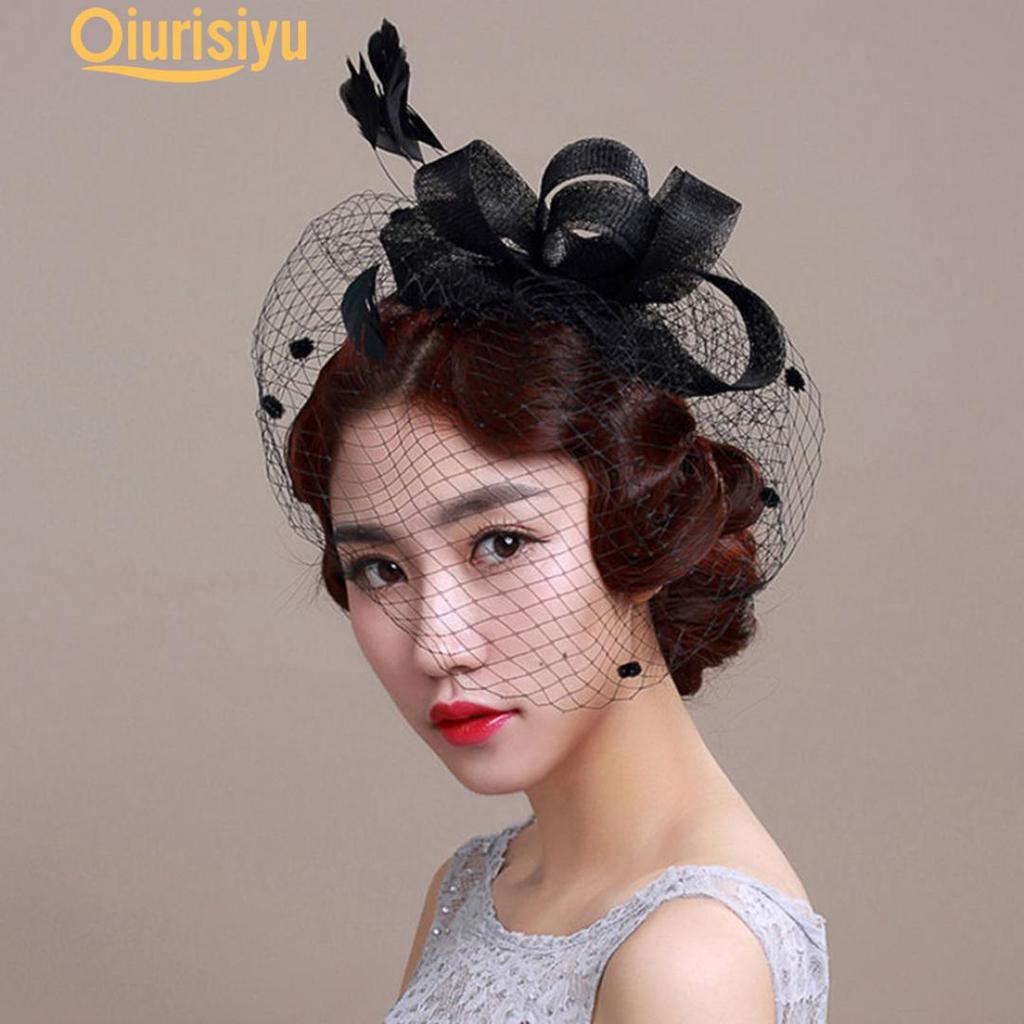 BAOBAO Women Girl Fascinator Feather Net Veils Bow Hair Clip Mini Top Hat Wedding Party BAOBAO Women Girl Fascinator Feather Net Veils Bow Hair Clip Mini Top Hat Wedding Party