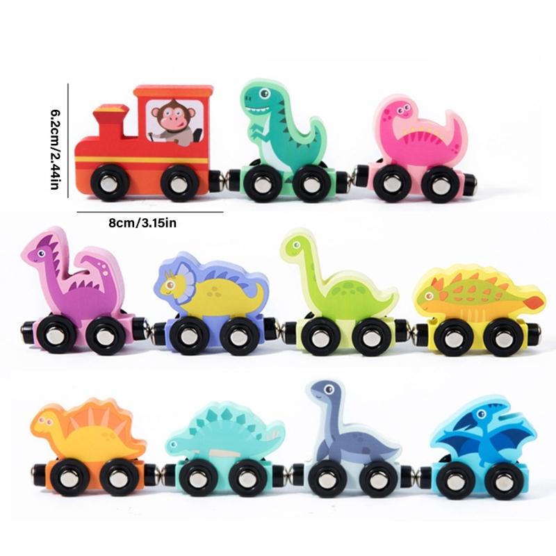 Magnetic Dinosaur Theme Wood Train Set Educational Toy For Early Learning And Hand Eye Coordination For Children