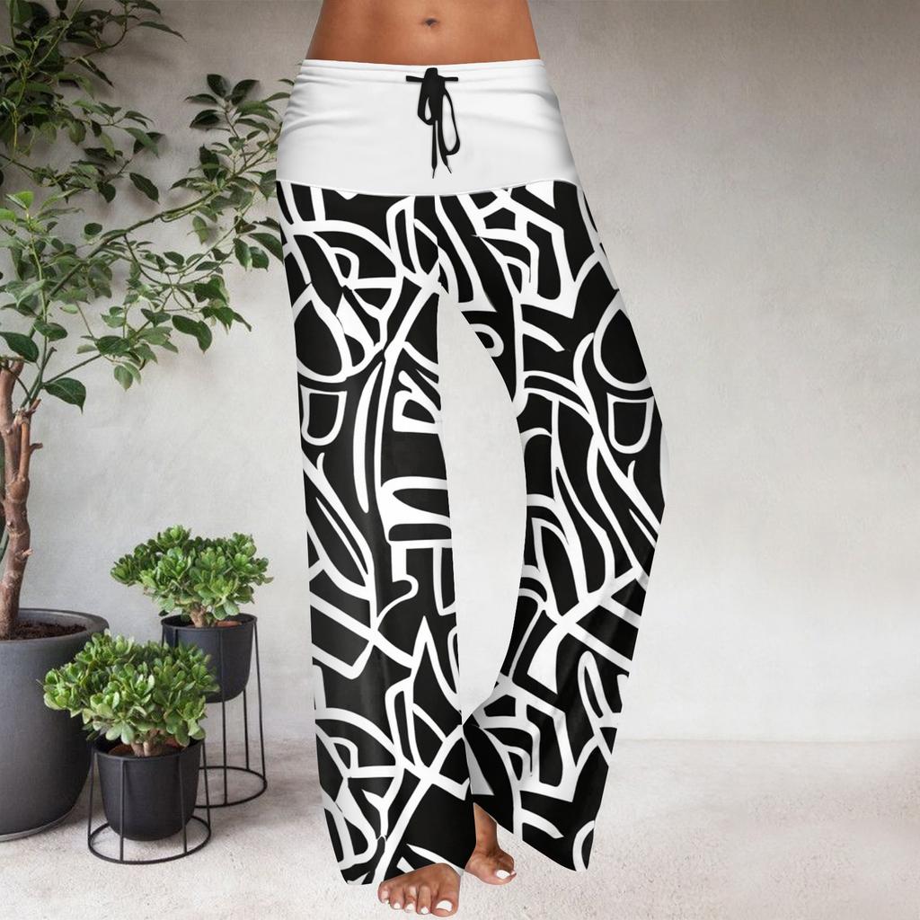 Pantaloni Casual Largi cu Talie Elastică cu Șnur pentru Femei, cu Imprimeu Floral și Blocuri de Culoare