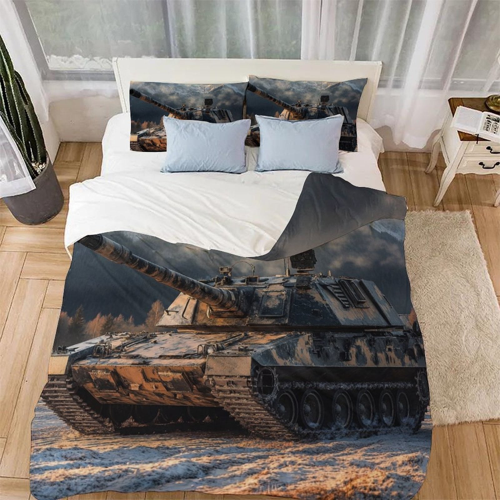 

Comforter Tank Printed Bedding Set Suitable Childrens Boys Girls And Adults Warm Soft Breathable And Comfortable Comforter (quilt)-EU Single(135*200cm)3pcs