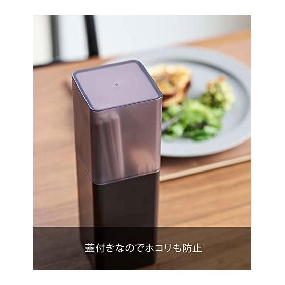 Yamazaki Tower Lid Covered Cutlery Stand, Black, Approx. W8xD8xH25cm, Dustproof, With Dividers