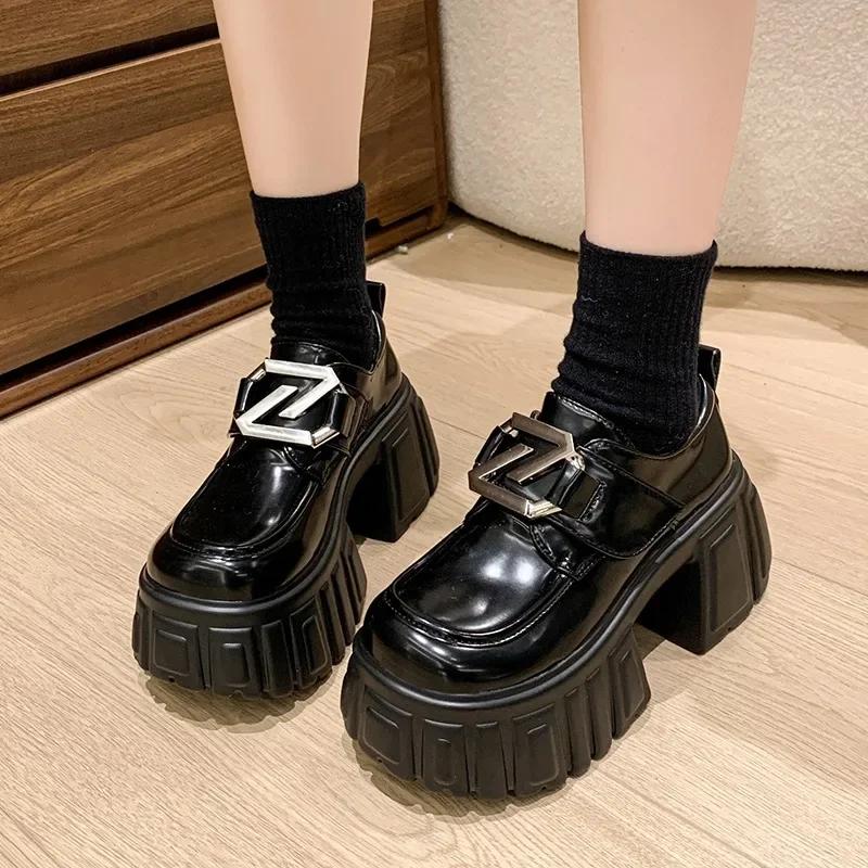 Fashion 8.5CM High Heels Loafers Shoes Women Platform Luxury Shoes Autumn 2024 Chunky Dress Lolita Pumps Mujer Designer Zapatos Casual