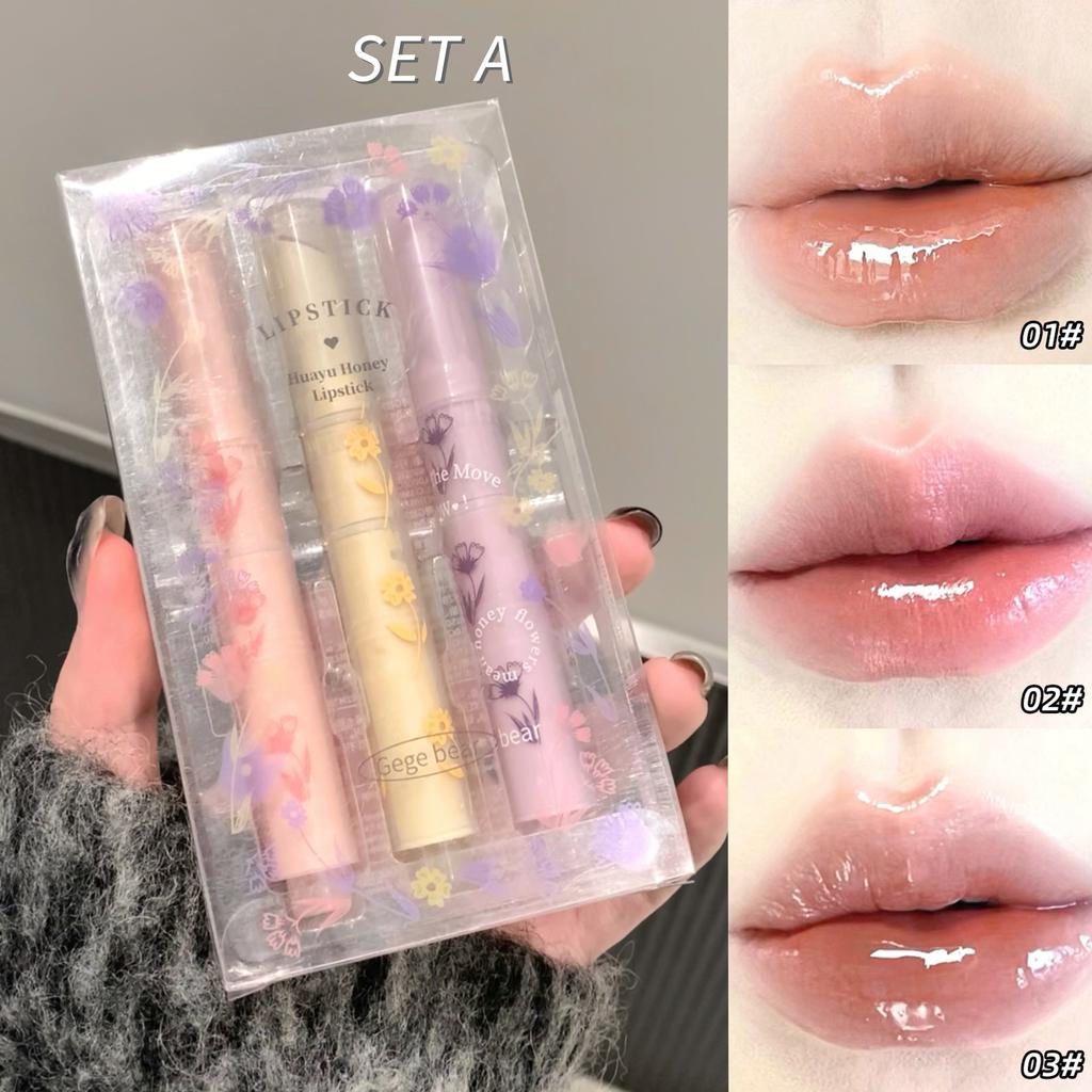 Gege bear 3 Color Lipstick Pencil Set Floral Honey Collection Jelly Moisture Lip Nectar Lipstick Pencil Set
