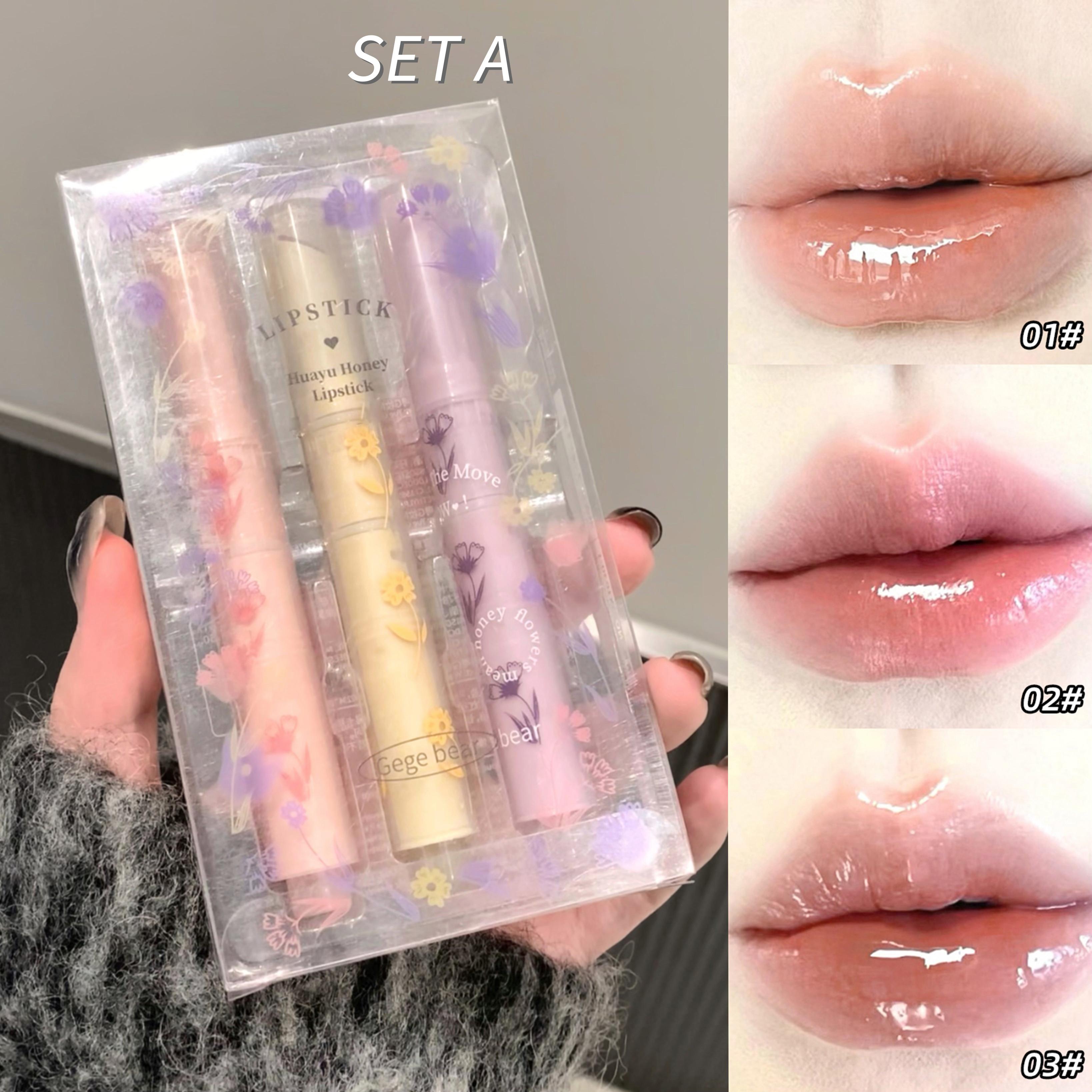 Gege bear 3 Color Lipstick Pencil Set Floral Honey Collection Jelly Moisture Lip Nectar Lipstick Pencil Set