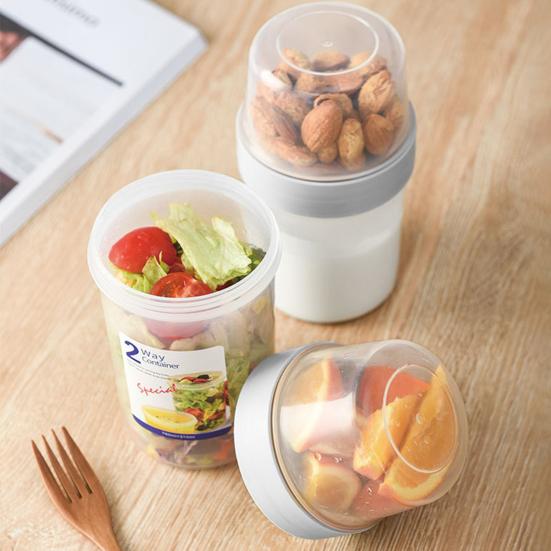 Matbehållare Dubbla Lager Multifunktionell Transparent Bärbar Yoghurt Müsli To-Go Behållare för Baby