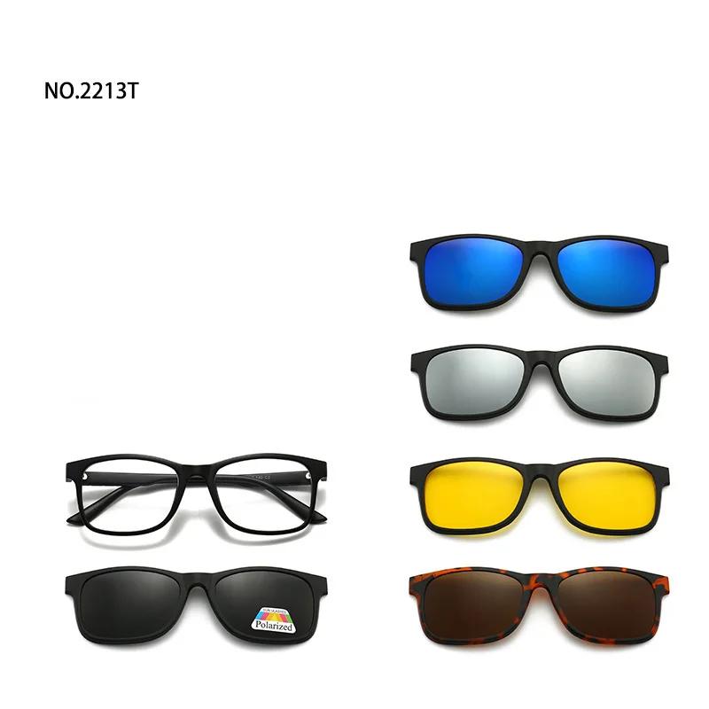 6 In 1 Magnetic Clip Sunglasses prescription Spectacles Men Women Polaroid Night Vision Lenses Glasses