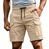 Herren Freizeit Cargo Shorts Elastischer Kordelzugbund Mehrere Taschen Sommer Schnelltrocknend Workout Einfarbige Strand-Kurz Hosen
