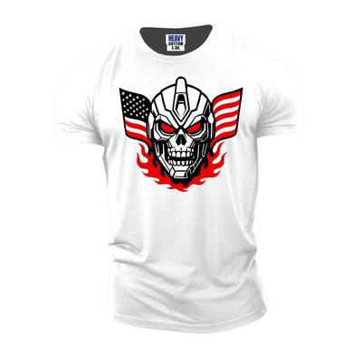 Men's American Flag Big Skull Short Sleeve T-Shirt USA Funny Graphic Gift Tee