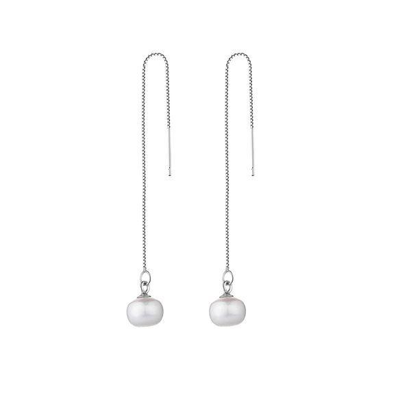 Korean Style 925 Sterling Silver Freshwater Pearl Long Tassel Stud Earrings 925 Silver