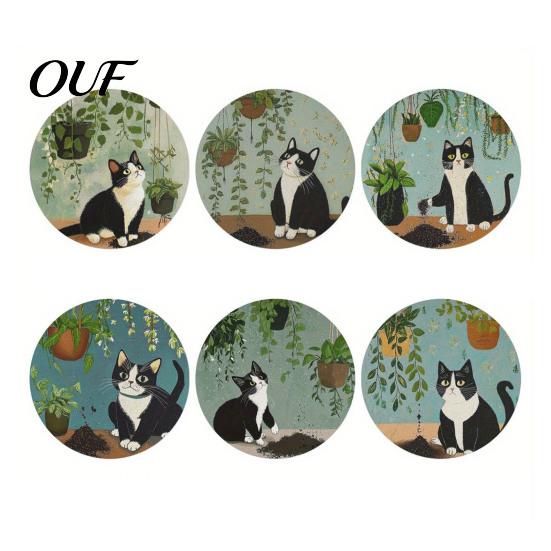 Kitchen Table Accessories Wooden Cat Coasters, Decorative Heat Resistant Mats, Non-slip Cup Cute Coasters for Office Insulation Hot Drinks And