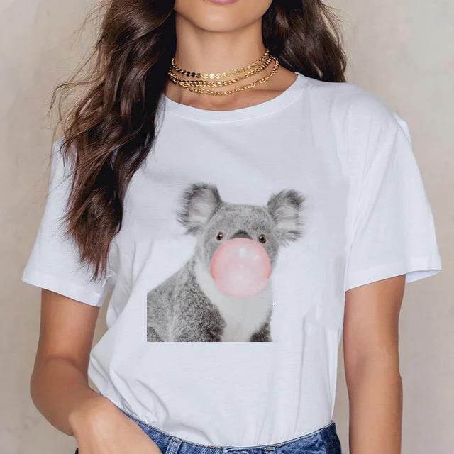 Damen Cartoon Kawaii Tier Koala Druck Damen T-Shirt Harajuku Ropa Mujer Grafik Große Größen T-Shirt Lässig Streetwear T-Shirts
