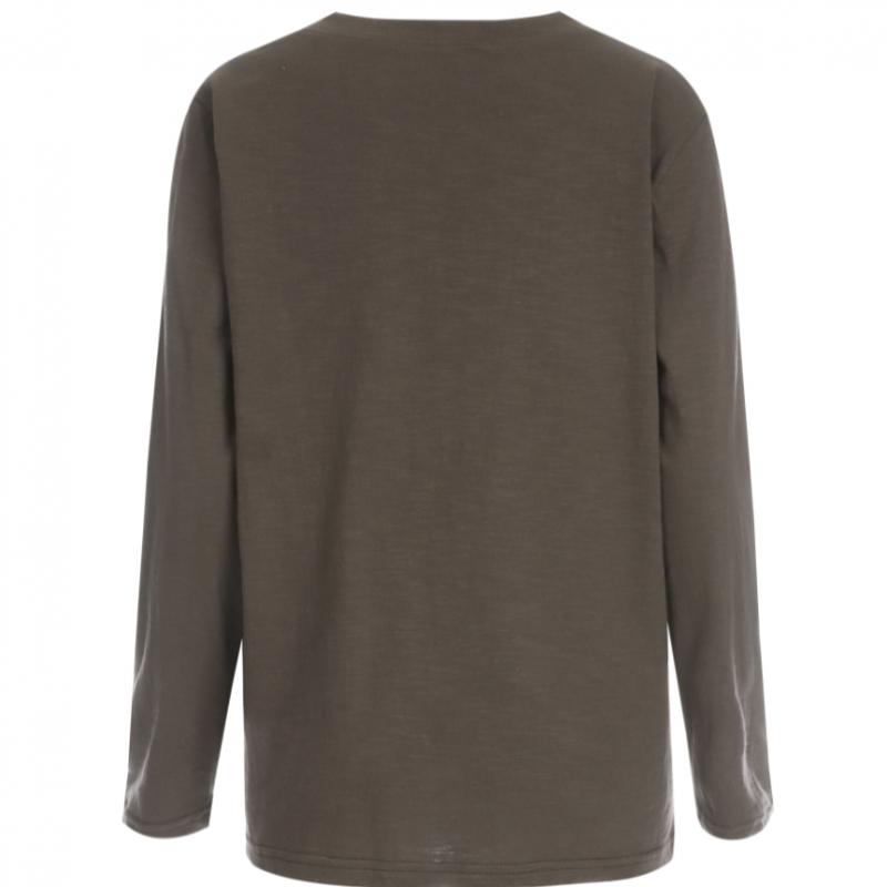 Shop Women V Neck Slub Long sleeVe T shirT Brown Dai Wsh 1056
